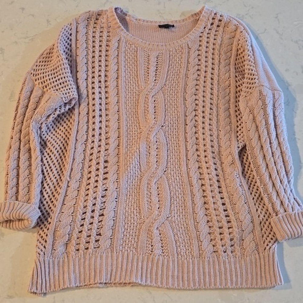 Express Womens Blush Pink Cable Knit Open Weave Crochet Sweater Size Medium